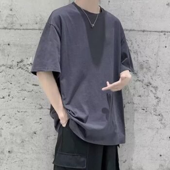 Short-sleeved men's 2024 Hong Kong style summer half-sleeved bottoming shirt solid color t-shirt loose trendy t-shirt ins top